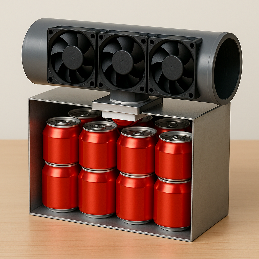 Render — câmara fria com triple-fan